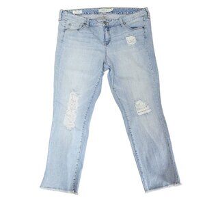 Torrid Sz 18 Boyfriend Jeans Light Wash Mid Rise Lace Under Distressing Plus Sz